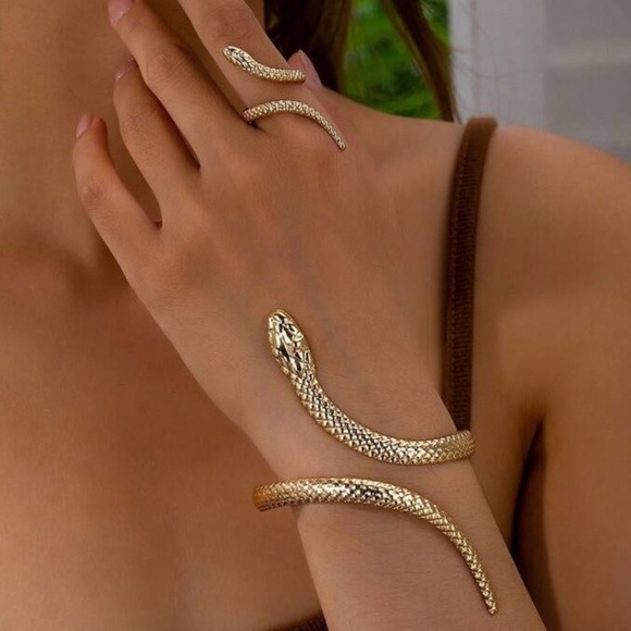 Anthropologie Jewelry - Anthropologie Serpenti Gold Snake Ring&Bracelet Set